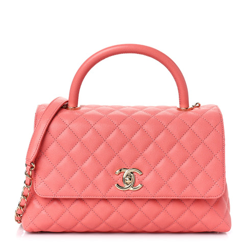 Caviar Quilted Small Coco Handle Flap Pink
