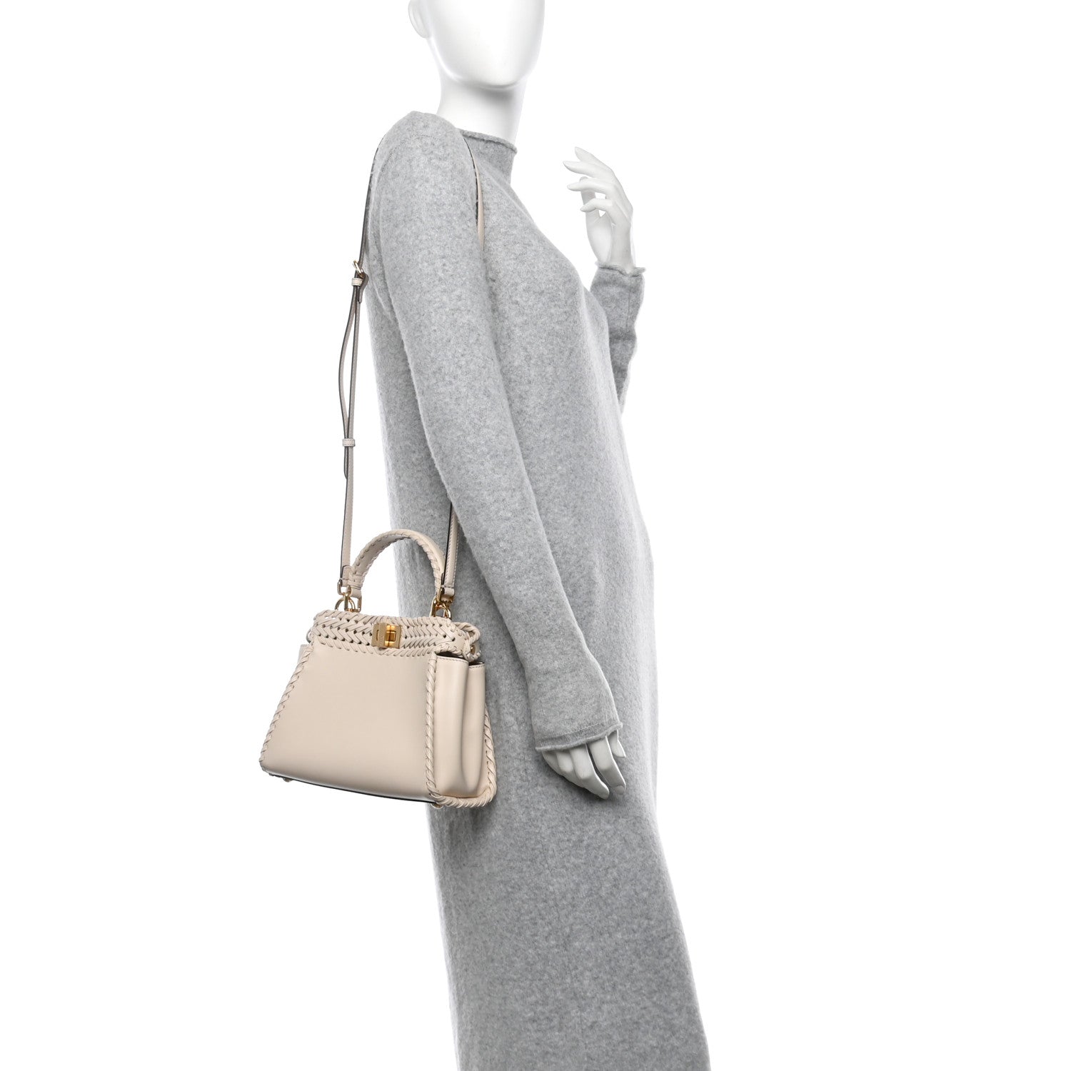 Fendi Nappa Interlace Mini Peekaboo Iconic Satchel Camelia 2 of 11