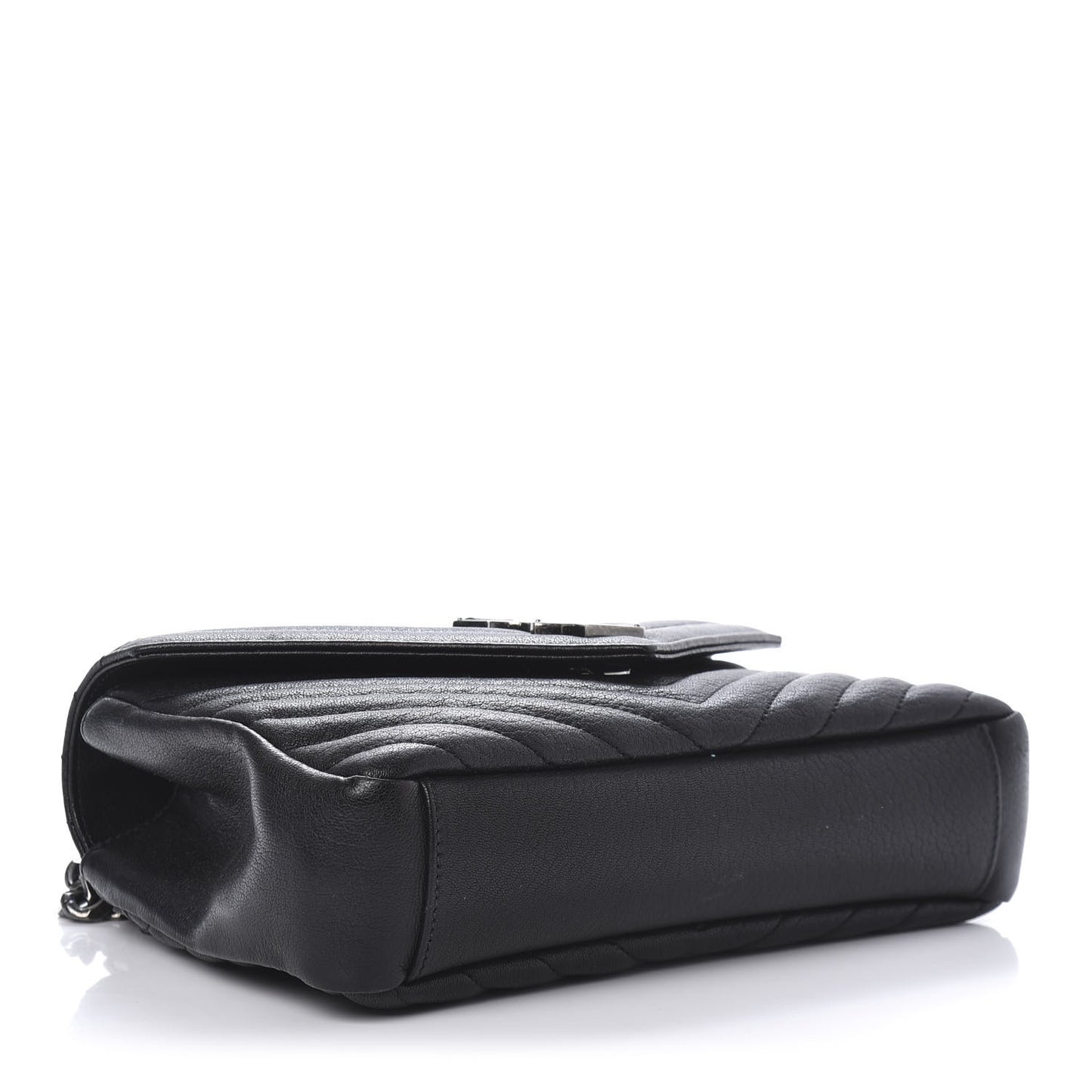 Sheepskin Matelasse Chevron Monogram Medium College Bag Black