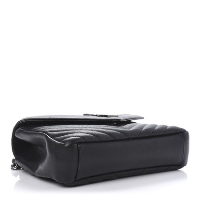 Saint Laurent Sheepskin Matelasse Chevron Monogram Medium College Bag Black 4 of 11
