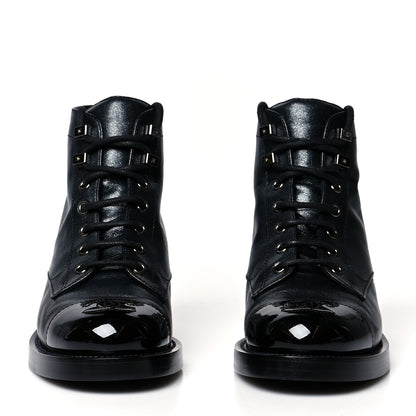 Chanel Iridescent Calfskin Patent Cap Toe Combat Boots 36 Black 2 of 6