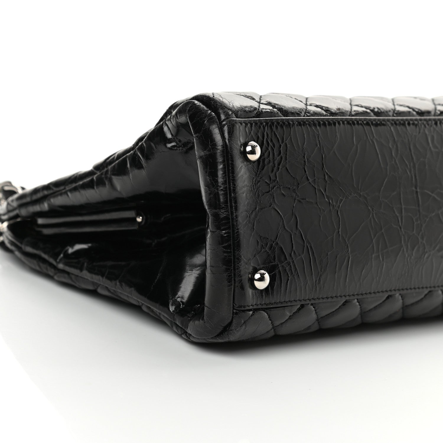Chanel Glazed Calfskin Quilted Large Just Mademoiselle Bowling Bag Black 10 of 19