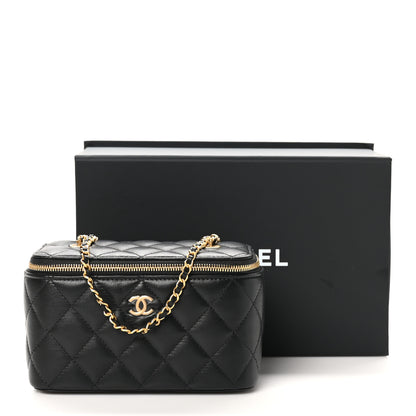 Chanel Lambskin Enamel Quilted Small Coco Hearts Vanity Case With Chain Black 13 of 13