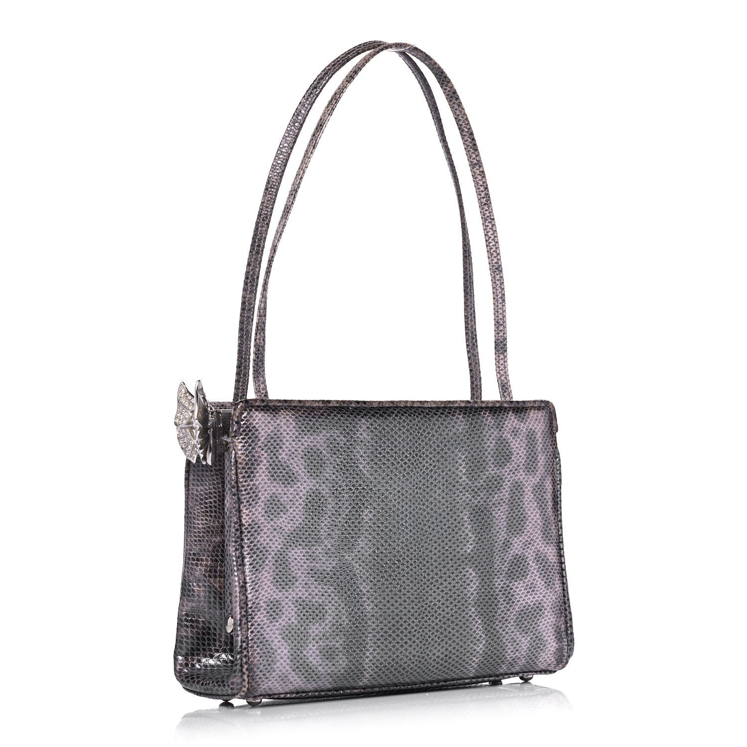 Judith Leiber Metallic Lizard Crystal Butterfly Silver Multicolor 3 of 11