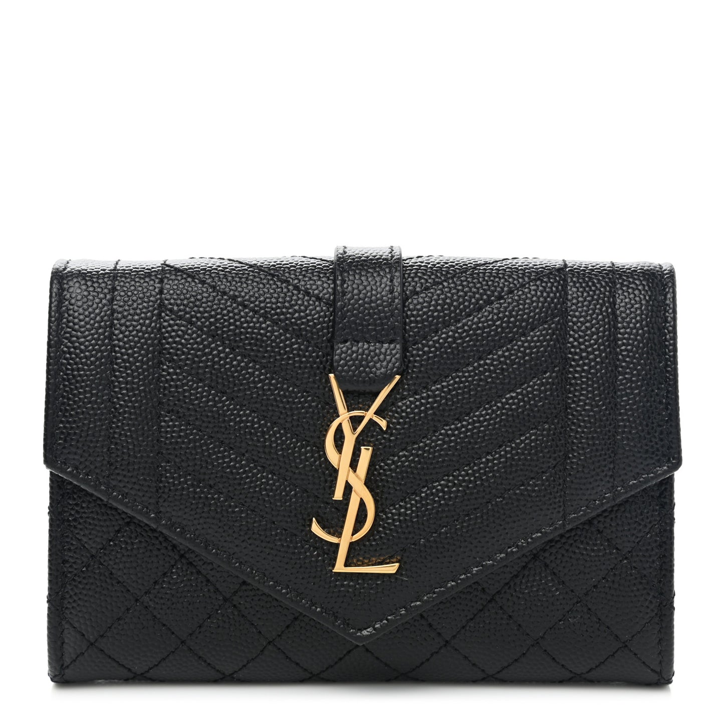 Grain De Poudre Textured Mixed Matelasse Triquilt Small Monogram Envelope Wallet Black