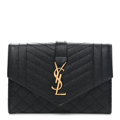 Saint Laurent Grain De Poudre Textured Mixed Matelasse Triquilt Small Monogram Envelope Wallet Black 1 of 7