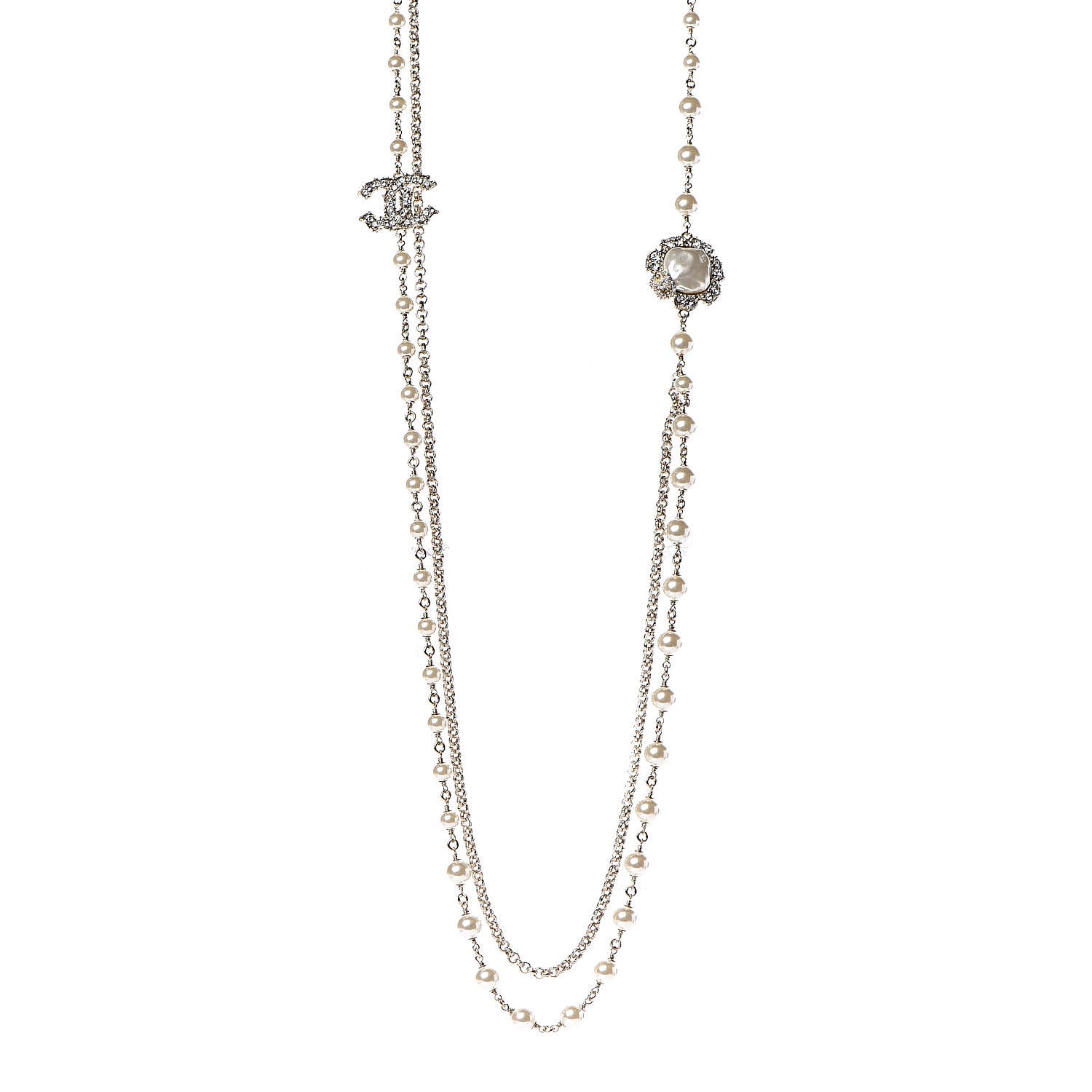 Chanel Pearl Crystal Camellia Express Multistrand Necklace Gold 1 of 7