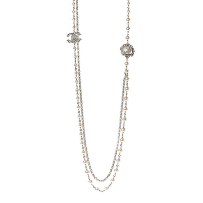 Chanel Pearl Crystal Camellia Express Multistrand Necklace Gold 1 of 7