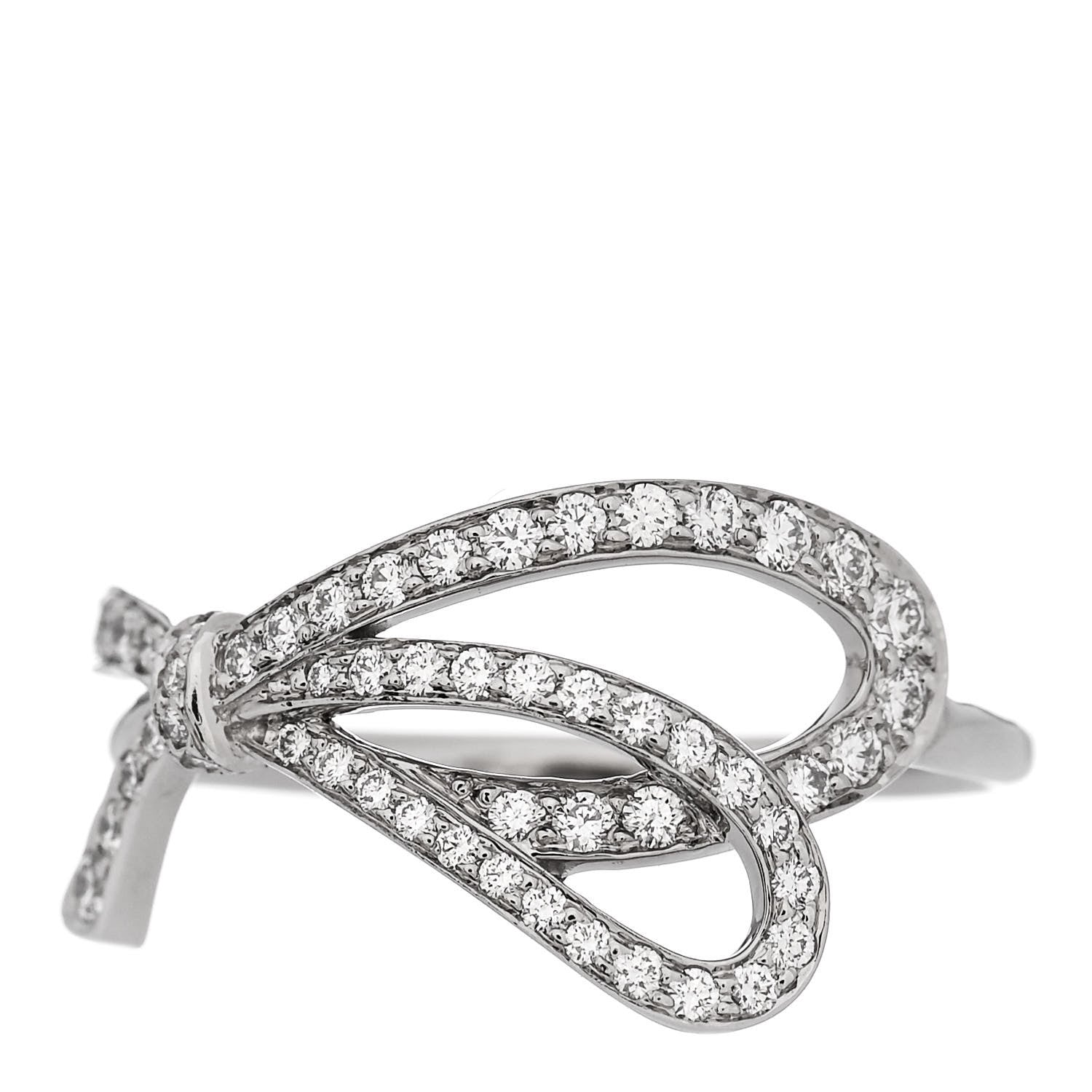 Tiffany 18K White Gold Diamond .40ct Bow Ring 53 6.5 1 of 5