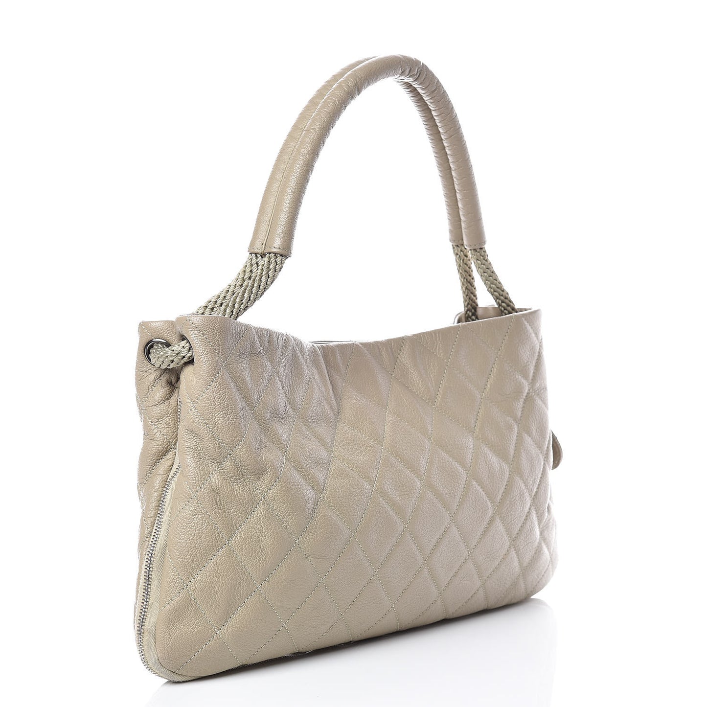 Calfskin Quilted Expandable Zip Shoulder Bag Beige