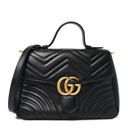 Gucci Calfskin Matelasse Small GG Marmont Top Handle Shoulder Bag Black 1 of 10