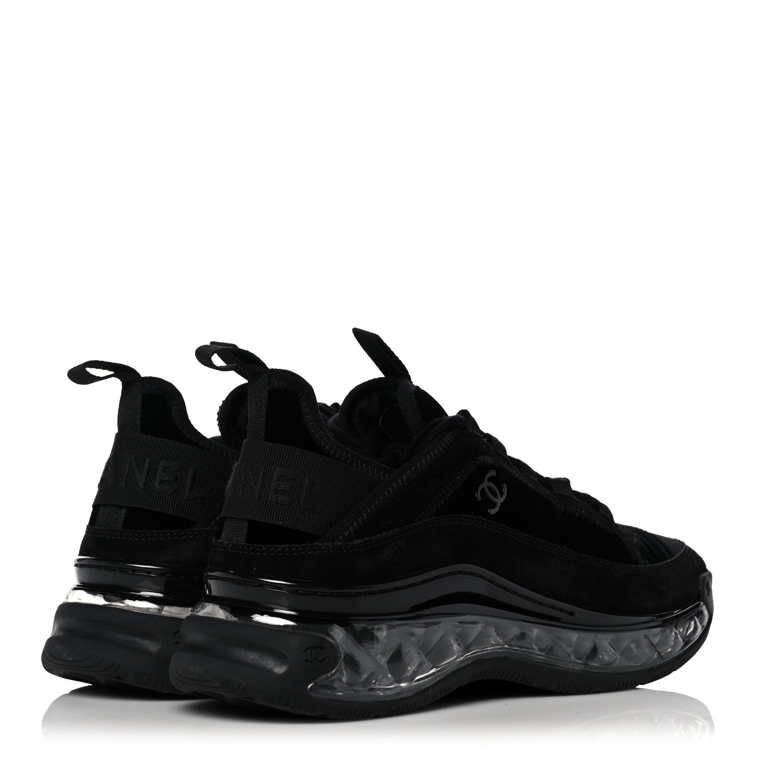Chanel Suede Calfskin Velvet Grosgrain CC Sneakers 37 Black 4 of 7