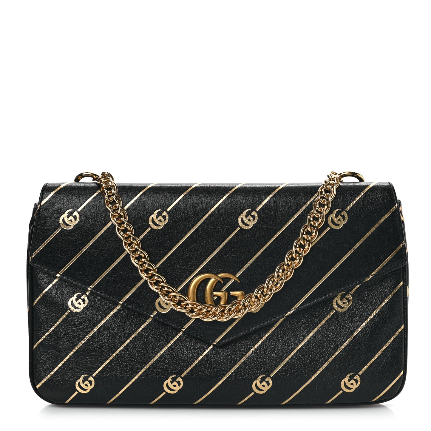Calfskin Diagonal GG Medium Thiara Double Envelope Shoulder Bag Black White