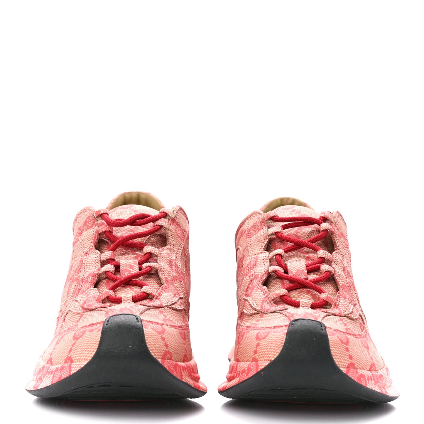 Ultralight Plume Calfskin Monogram Printed Mens Gucci Run Sneakers 8 Beige Hibiscus Red