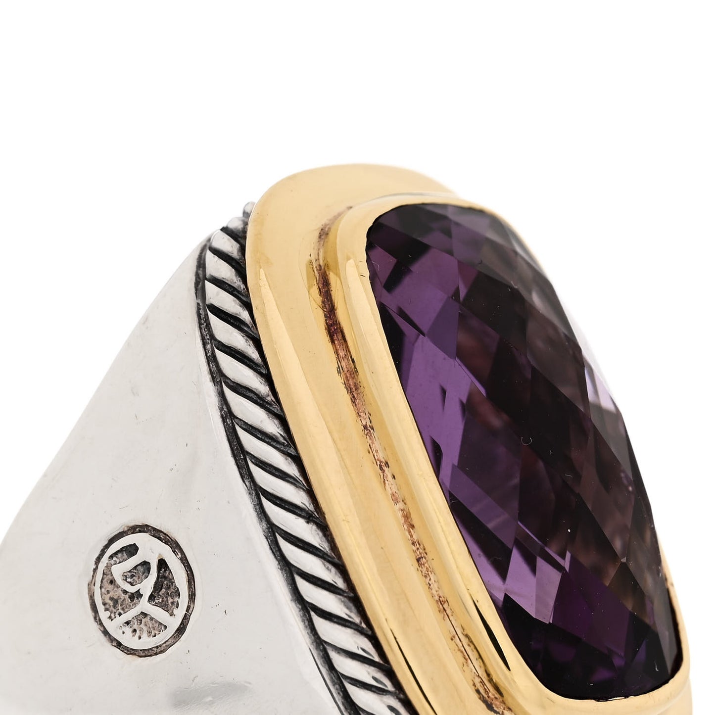 Sterling Silver 18K Yellow Gold Amethyst Elongated Albion Ring 57 8