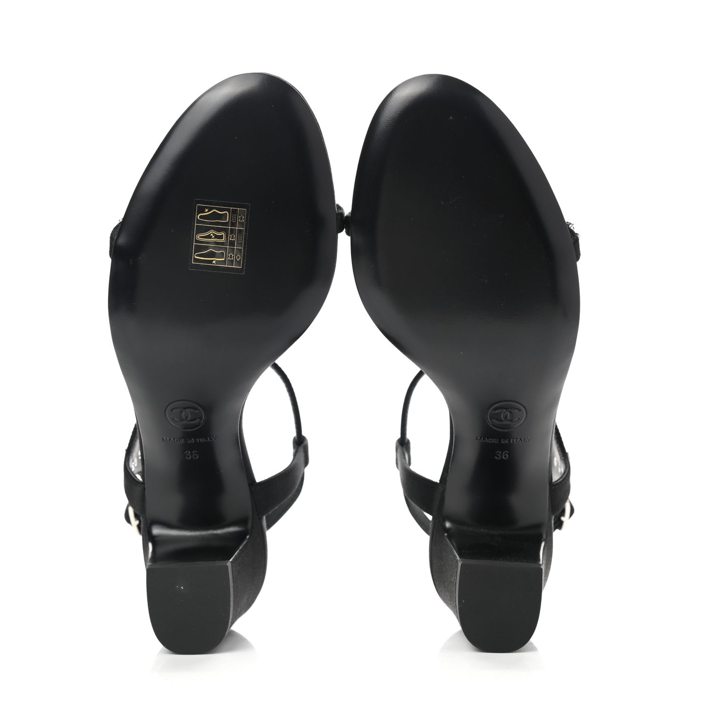 Satin Crystal CC Star Sandals 36 Black