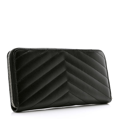 Saint Laurent Grain De Poudre Matelasse Chevron Monogram Zip Around Wallet Black 3 of 9