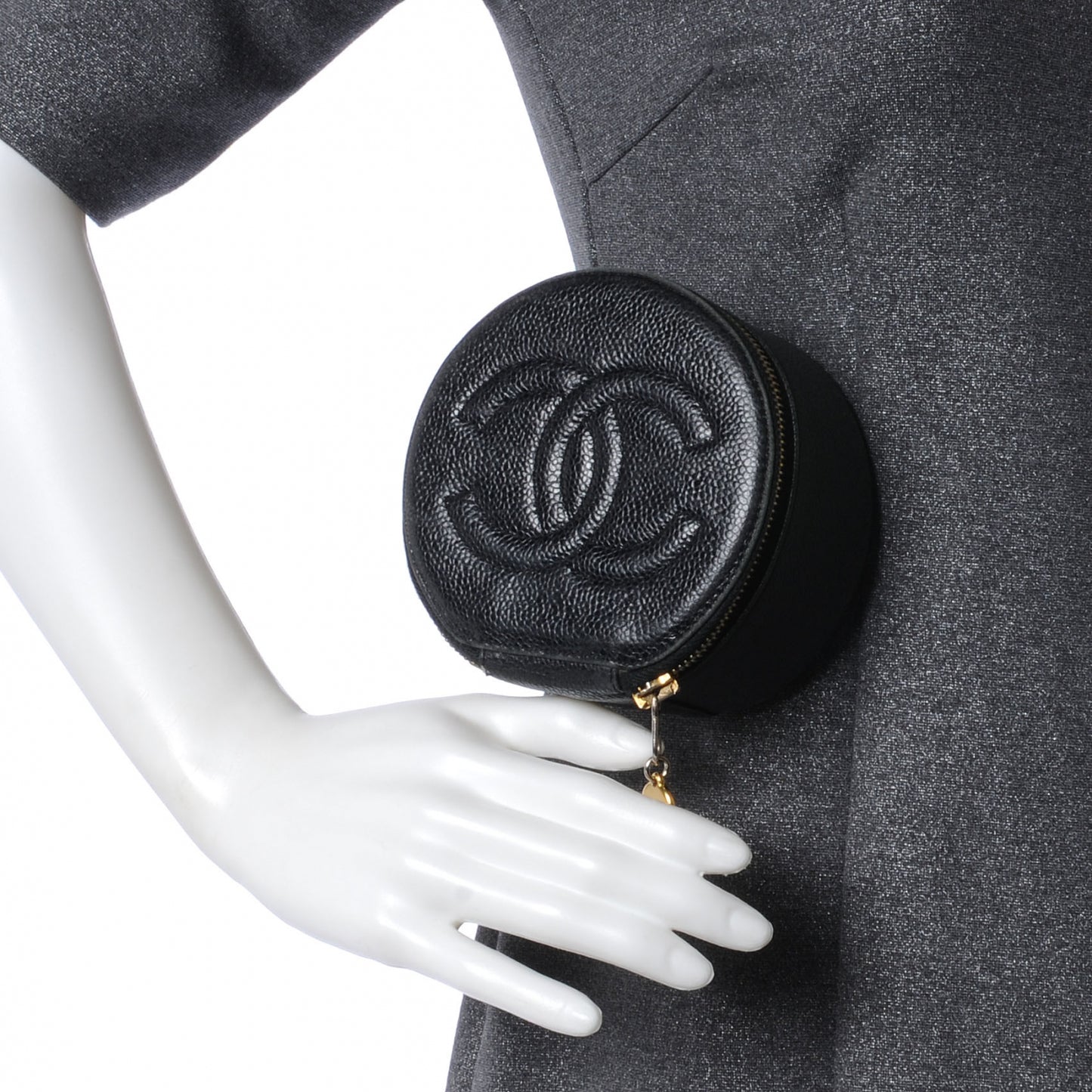 Caviar Round Jewelry Travel Case Black