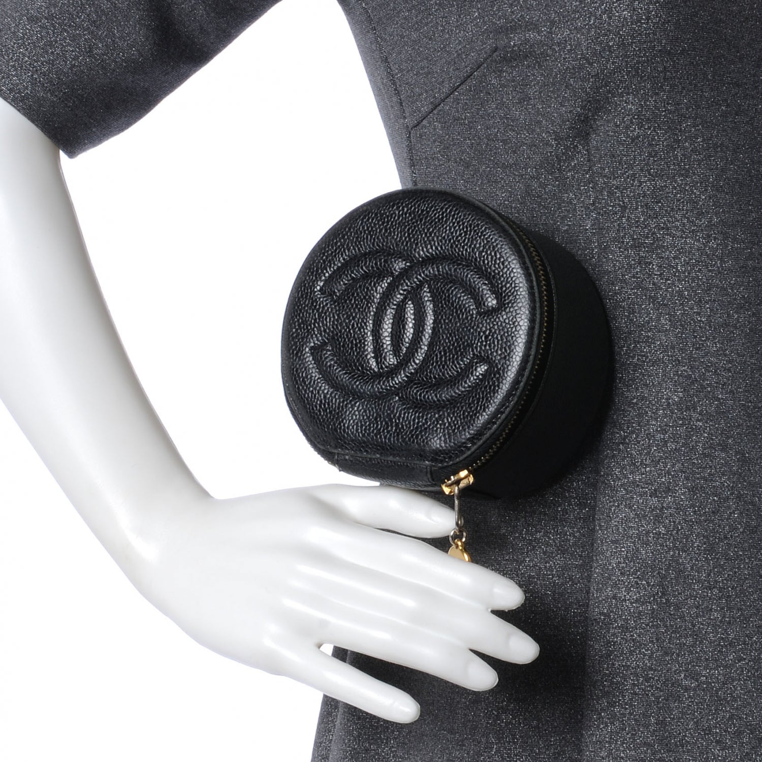 Chanel Caviar Round Jewelry Travel Case Black 2 of 9