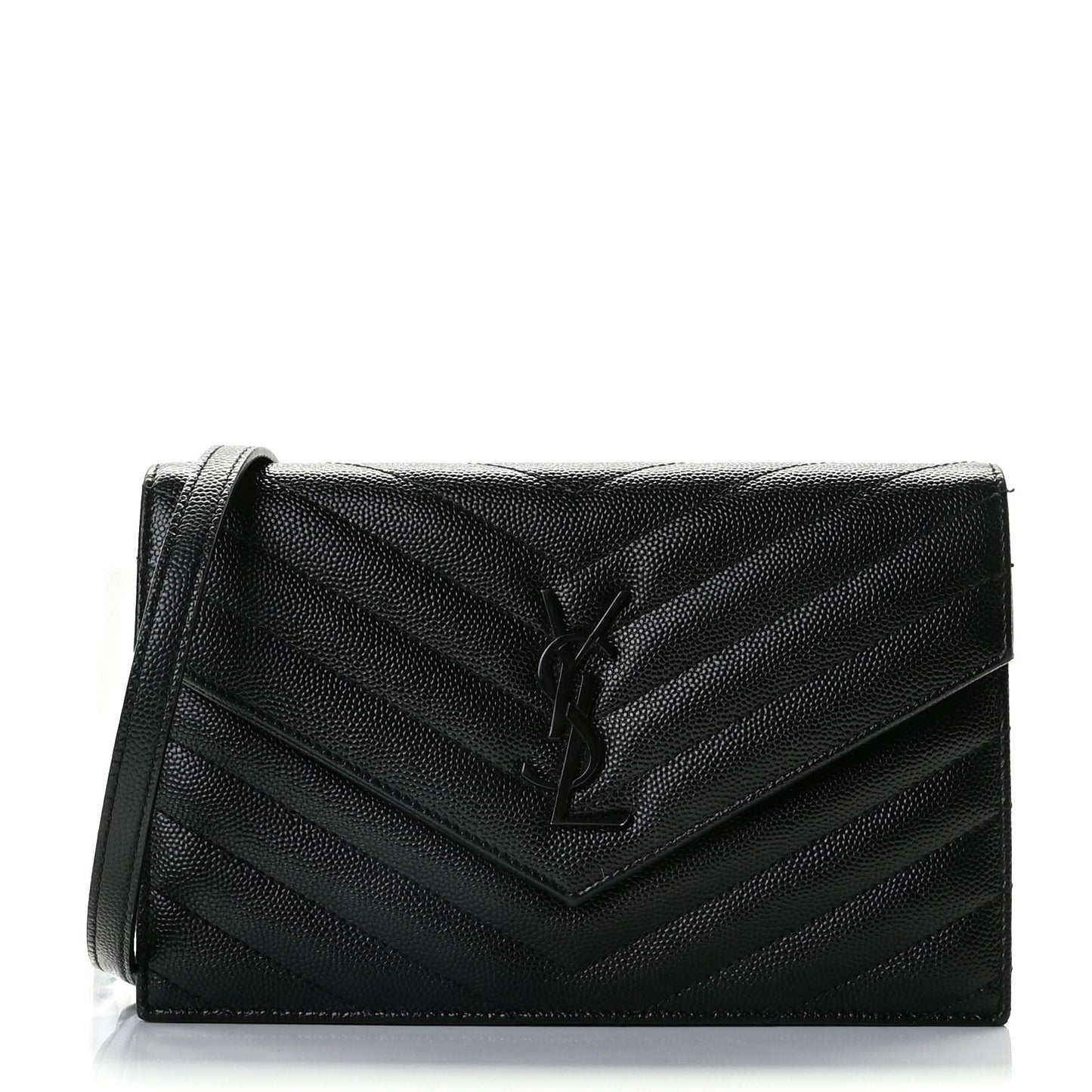 Grain De Poudre Matelasse Chevron Monogram Envelope Chain Wallet Black