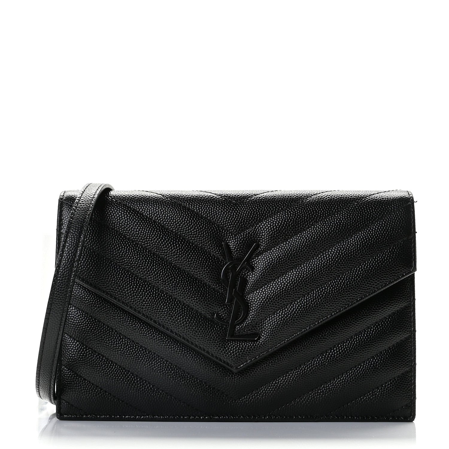 Saint Laurent Grain De Poudre Matelasse Chevron Monogram Envelope Chain Wallet Black 1 of 13