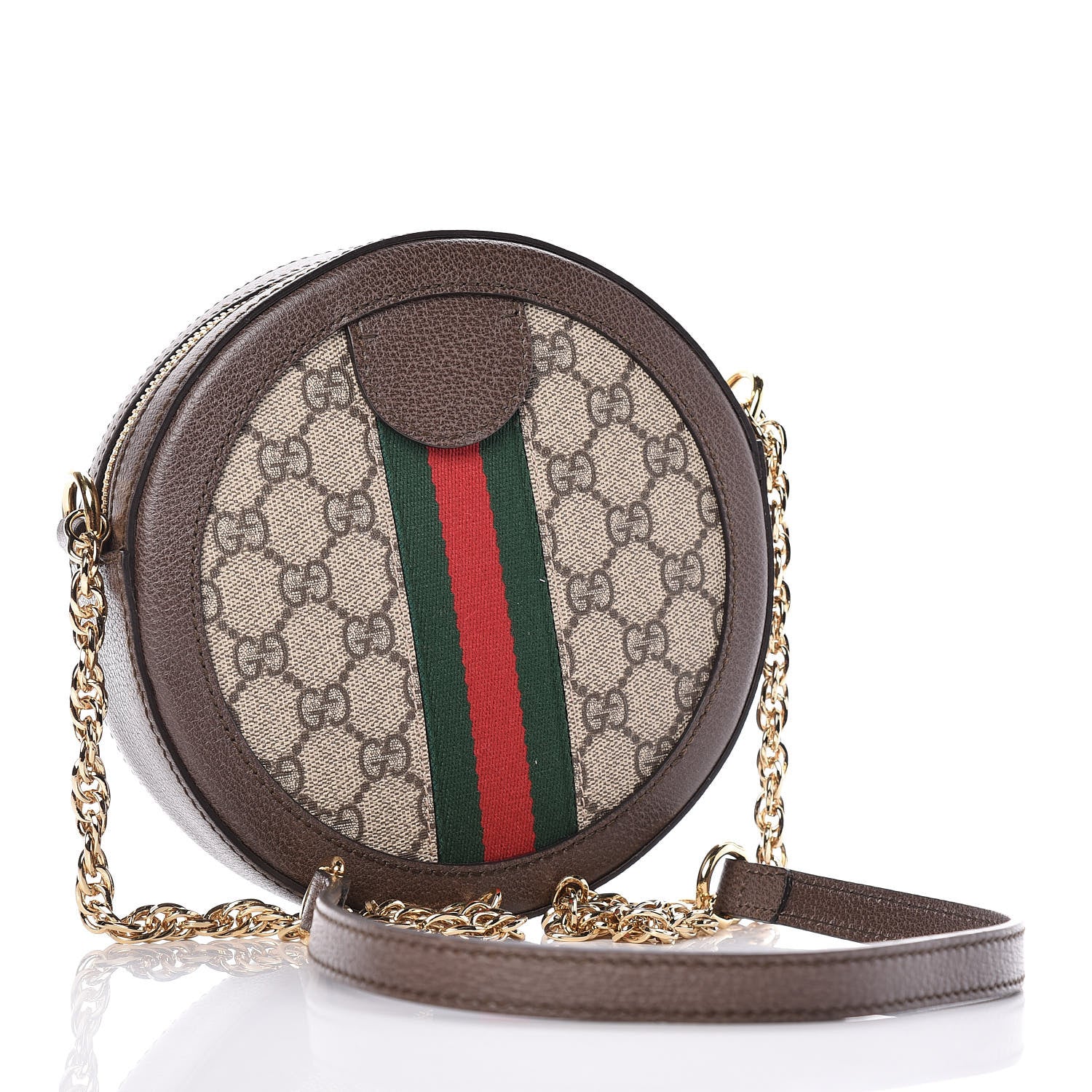 Gucci GG Supreme Monogram Web Mini Ophidia Round Shoulder Bag Brown 3 of 7