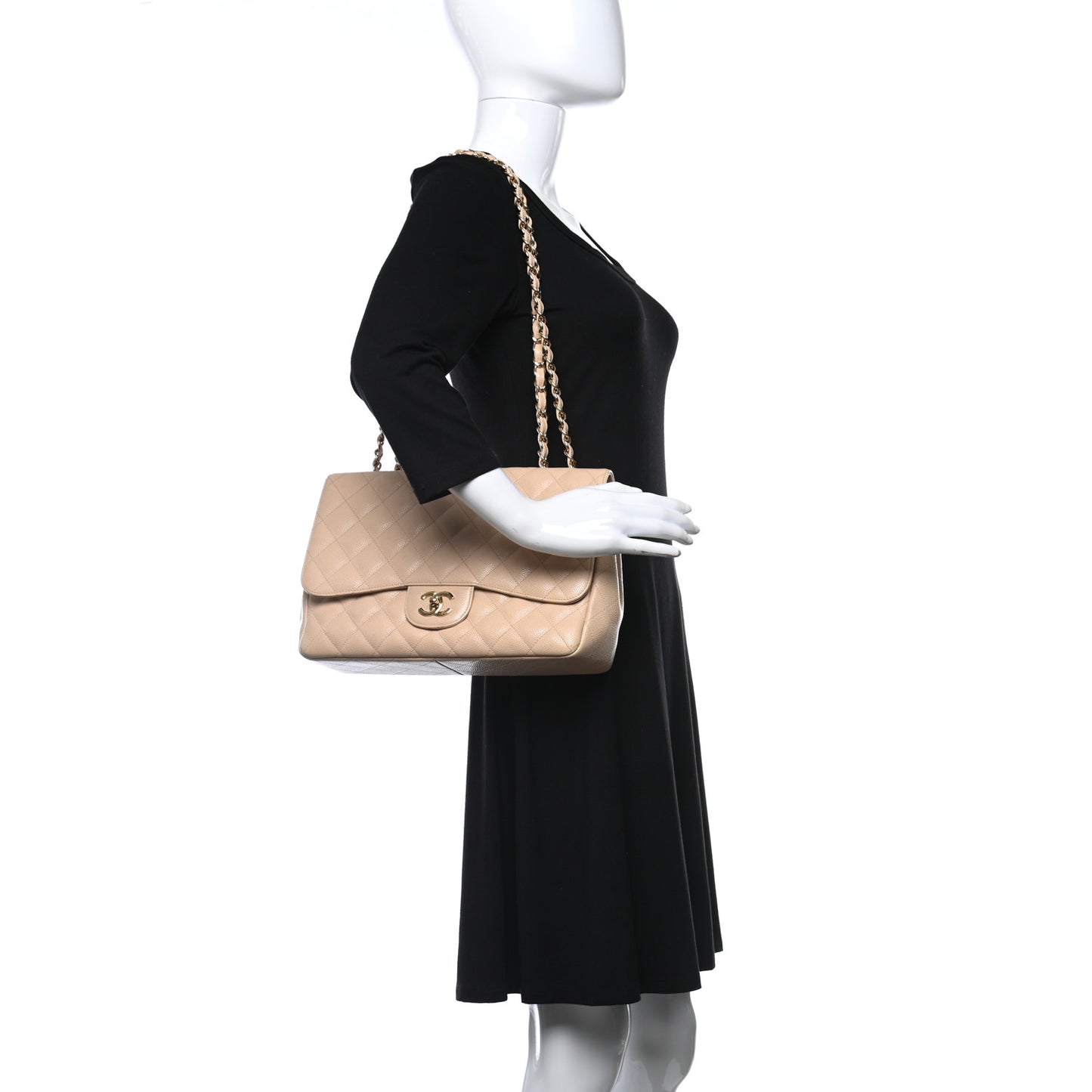 Caviar Quilted Jumbo Single Flap Beige Clair