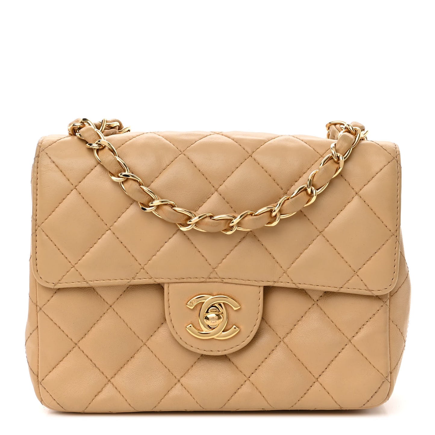 Lambskin Quilted Mini Square Flap Beige