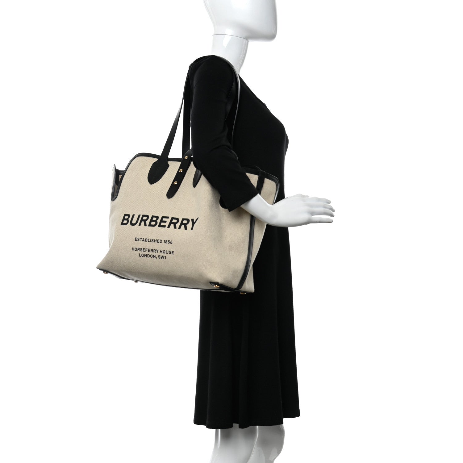 Burberry Cotton Soft Canvas Calfskin Medium Belt Tote Natural Black 2 of 9