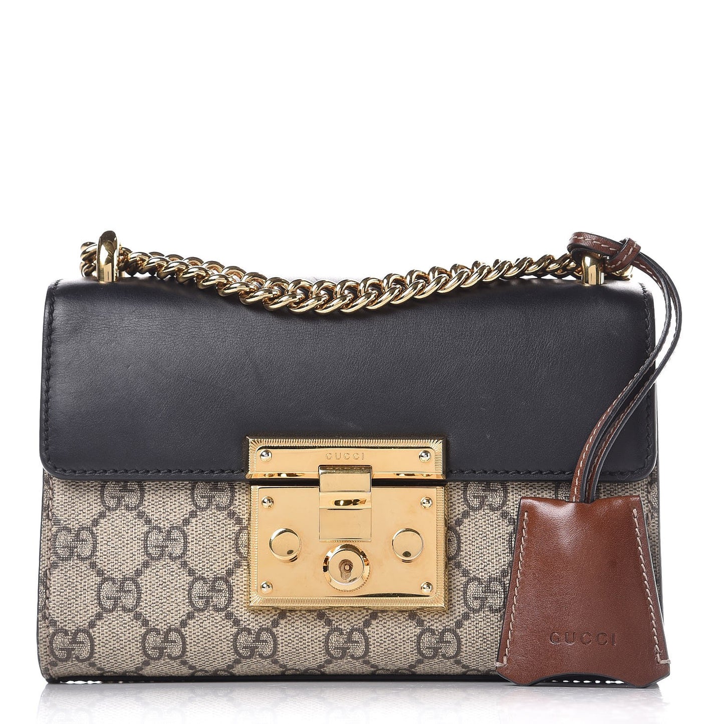 GG Supreme Monogram Calfskin Small Padlock Shoulder Bag Beige Black Cuir