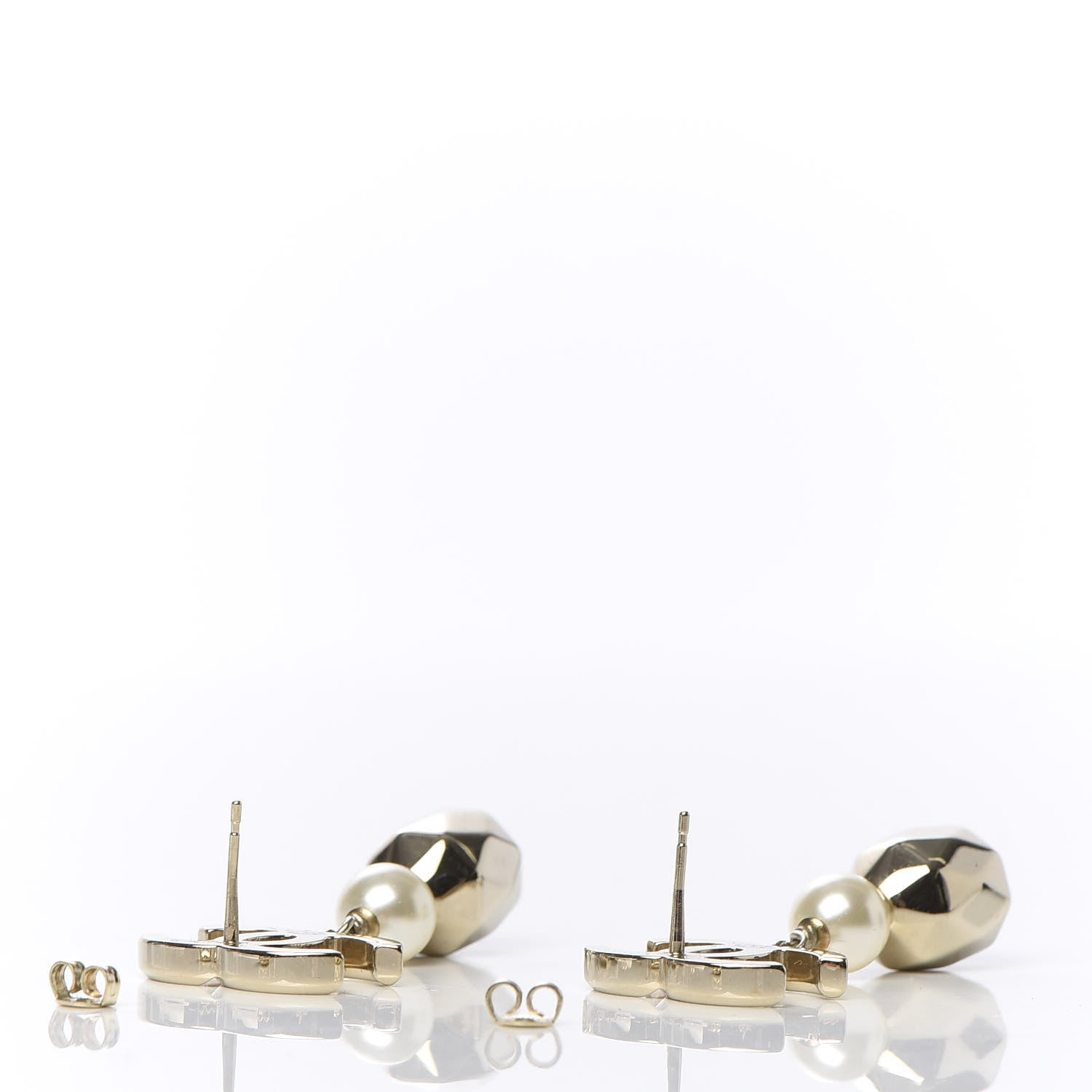 Chanel Metal Bead Pearl CC Drop Earrings Golden Pearly White 3 of 4