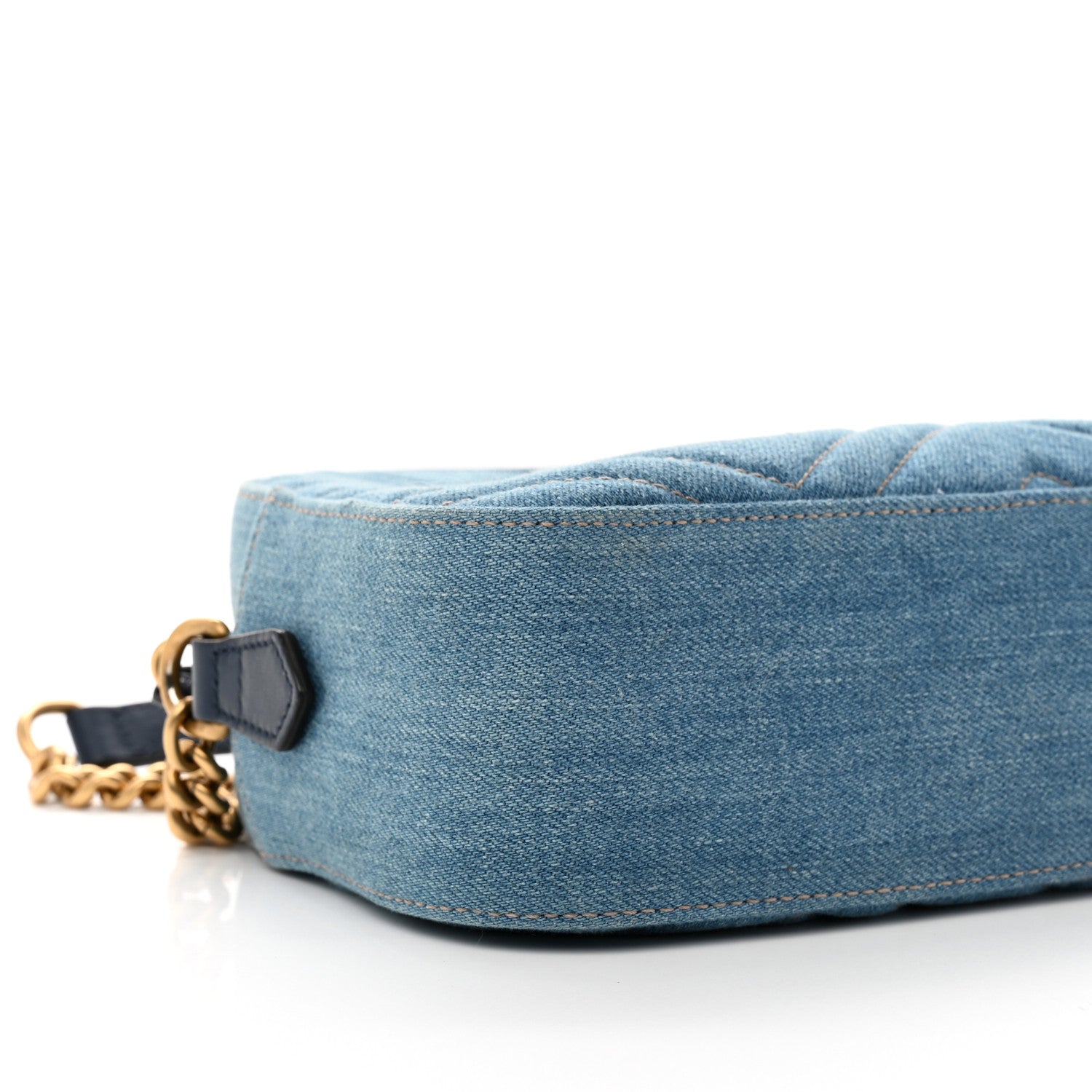 Gucci Denim Matelasse Small Pearly GG Marmont Chain Shoulder Bag Blue 8 of 9