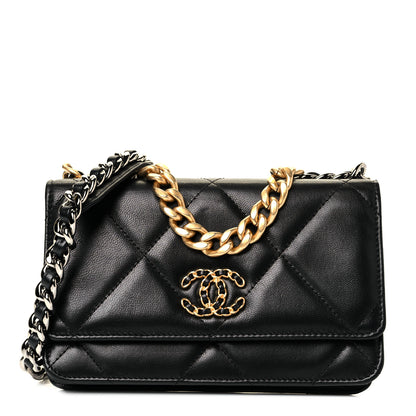 Chanel Shiny Goatskin Quilted Chanel 19 Wallet On Chain WOC Black 1 of 8