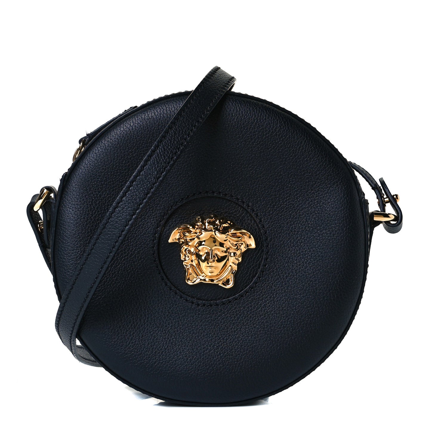 Calfskin La Medusa Round Camera Bag Black