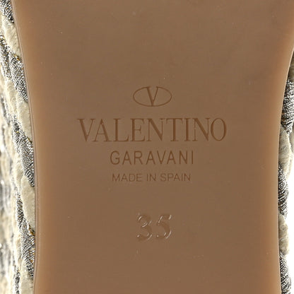 Valentino Garavani Calfskin Silk Rockstud Torchon Espadrille Wedge 25/95mm Slide Sandals 35 Light Ivory 8 of 8