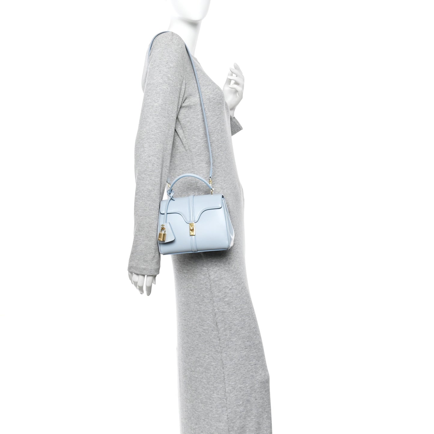 Satinated Calfskin Mini 16 Top Handle Bag Pale Blue