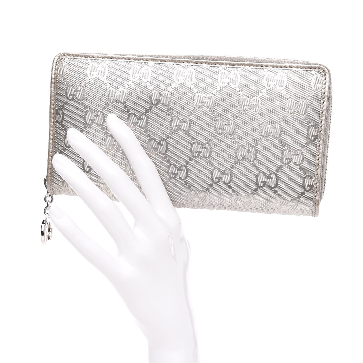 Gucci Imprime Monogram GG Pierce Zip Around Wallet Silver 2 of 10