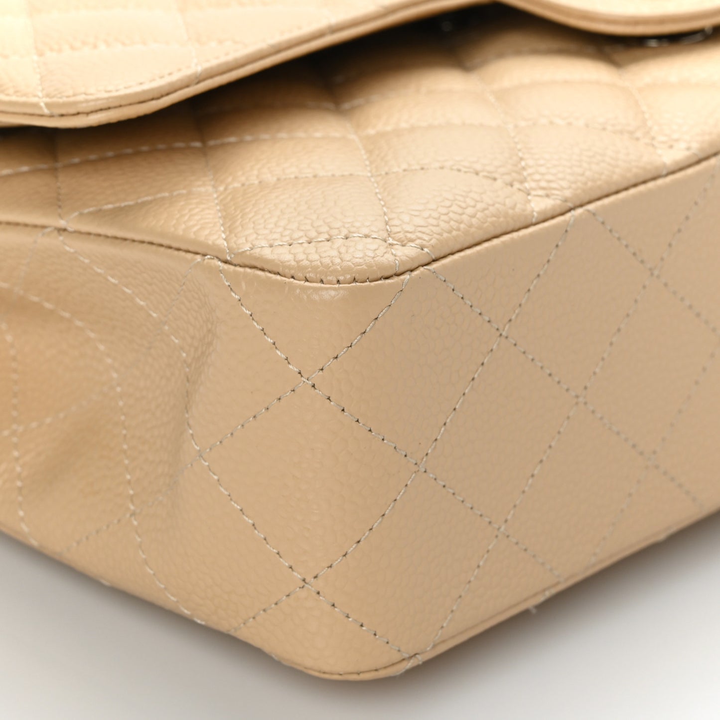 Caviar Quilted Medium Double Flap Beige