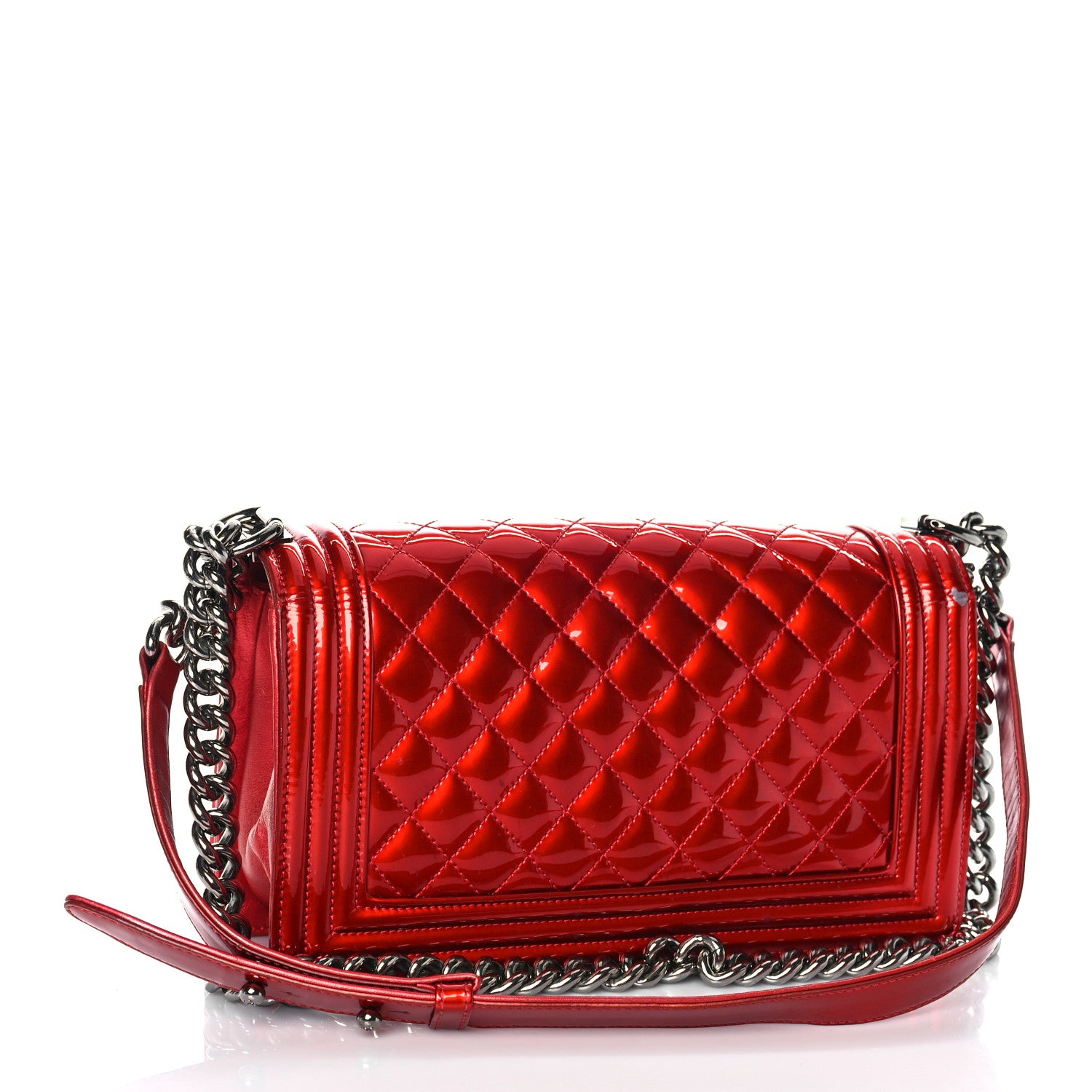 Chanel Metallic Patent Calfskin Quilted Medium Boy Flap Red 2 of 17