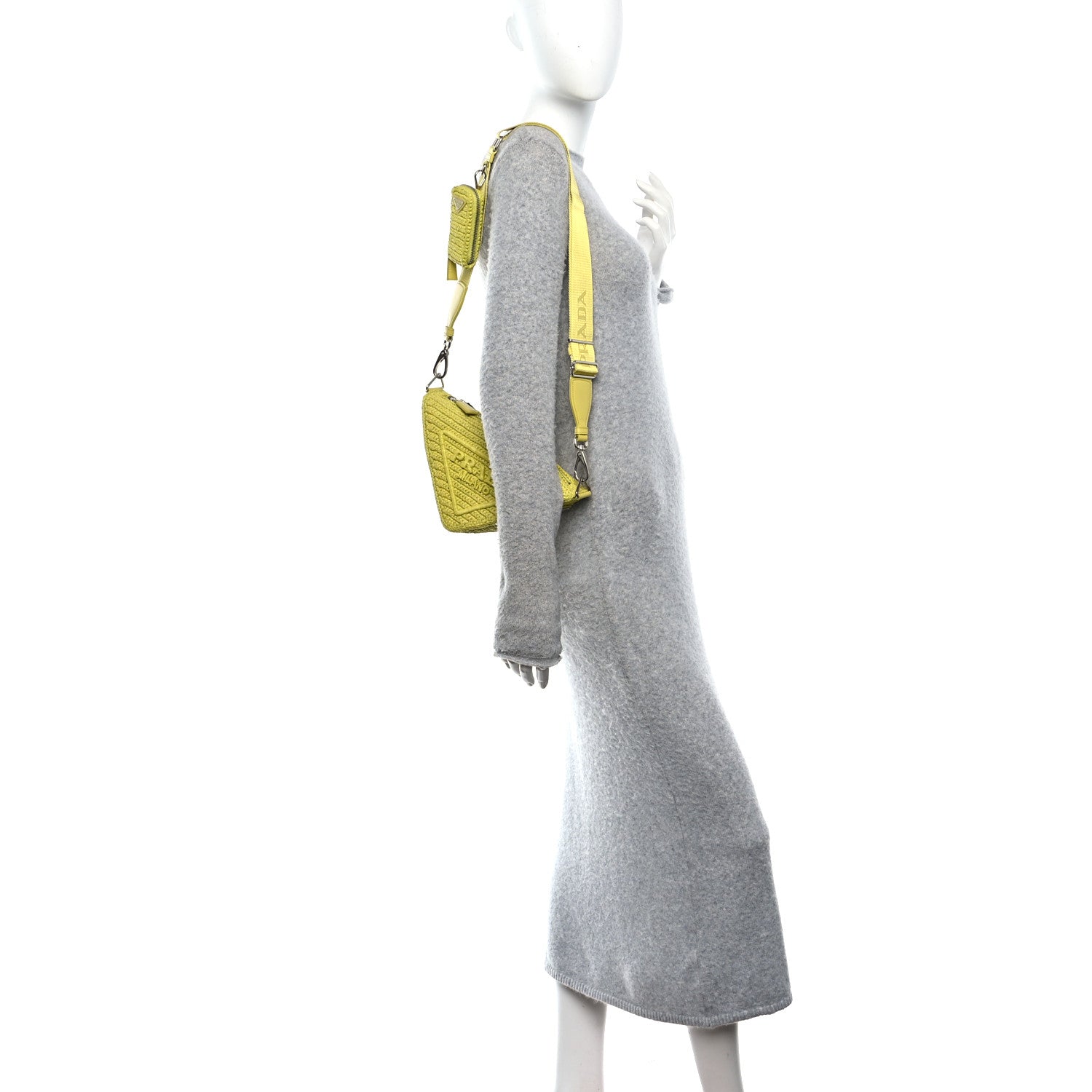 Prada Yarn Raffia Effect Crochet Triangle Shoulder Bag Giallo 2 of 11