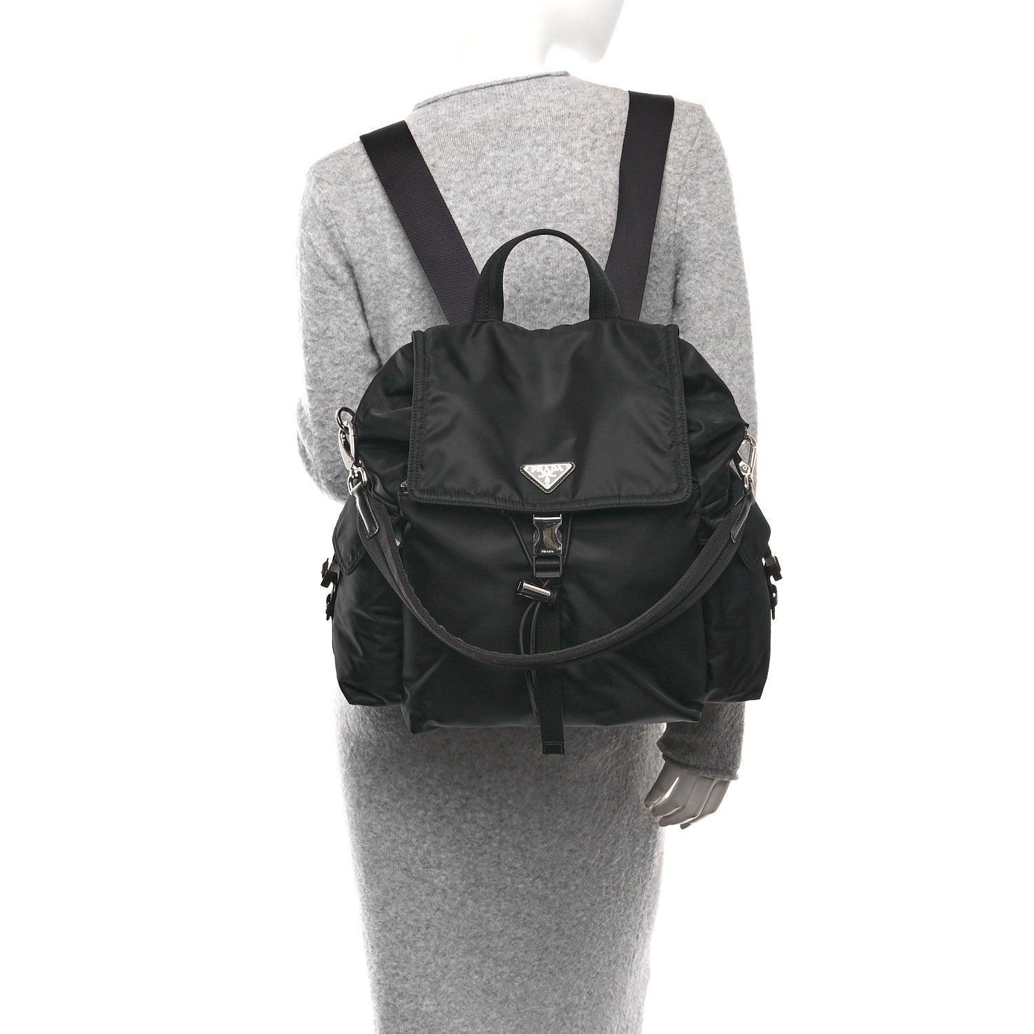 Prada Re-Nylon Calfskin Explore Backpack Black 2 of 9