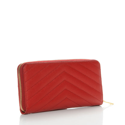 Saint Laurent Grain De Poudre Matelasse Chevron Monogram Zip Around Wallet Red 3 of 7