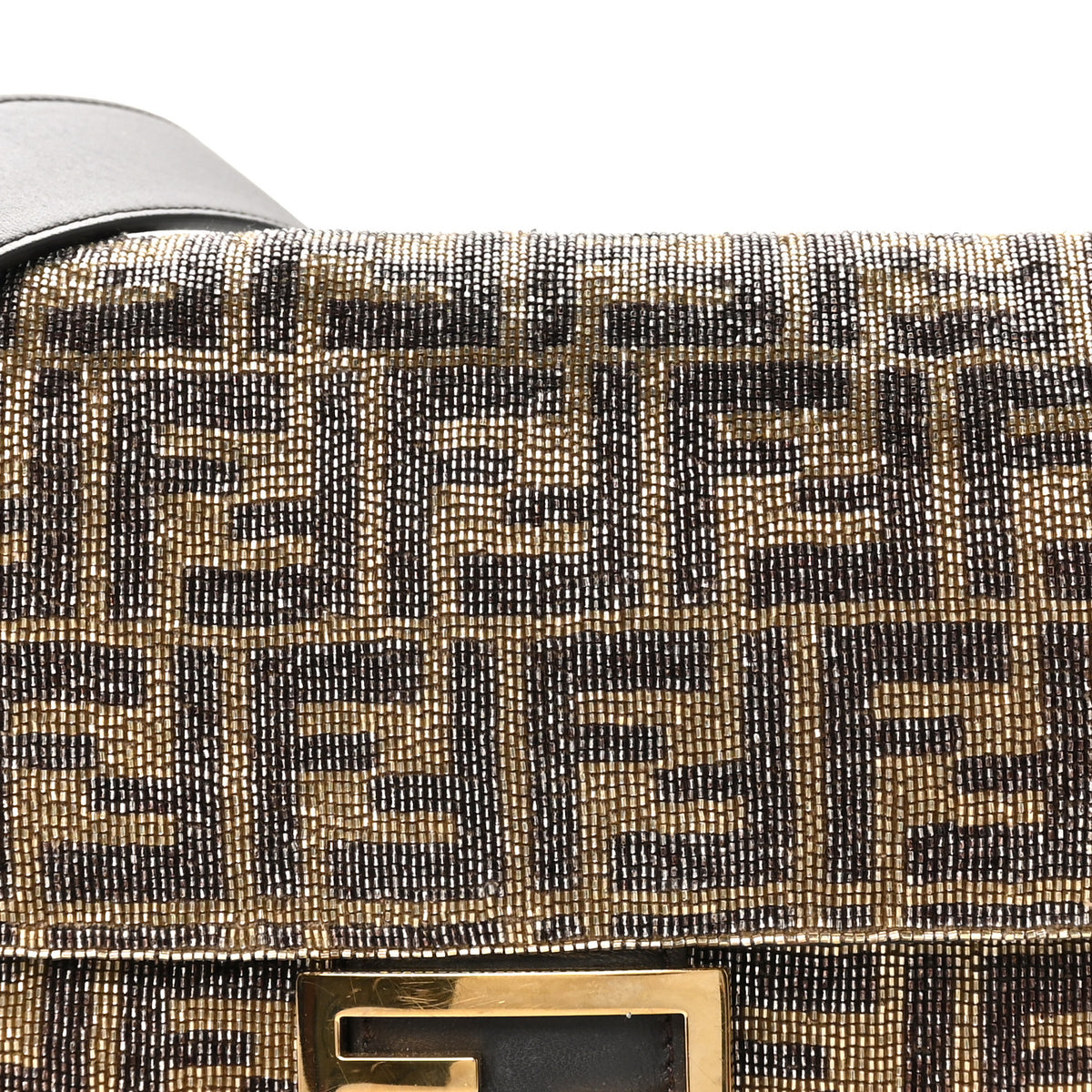 Fendi Vitello King Beaded Zucca Baguette Mogano Panna Ebano 6 of 9