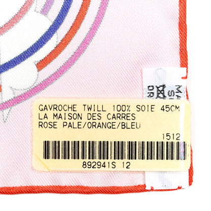 Hermes Silk La Maison des Carres Scarf 45 Rose Pale Orange Bleu 4 of 4