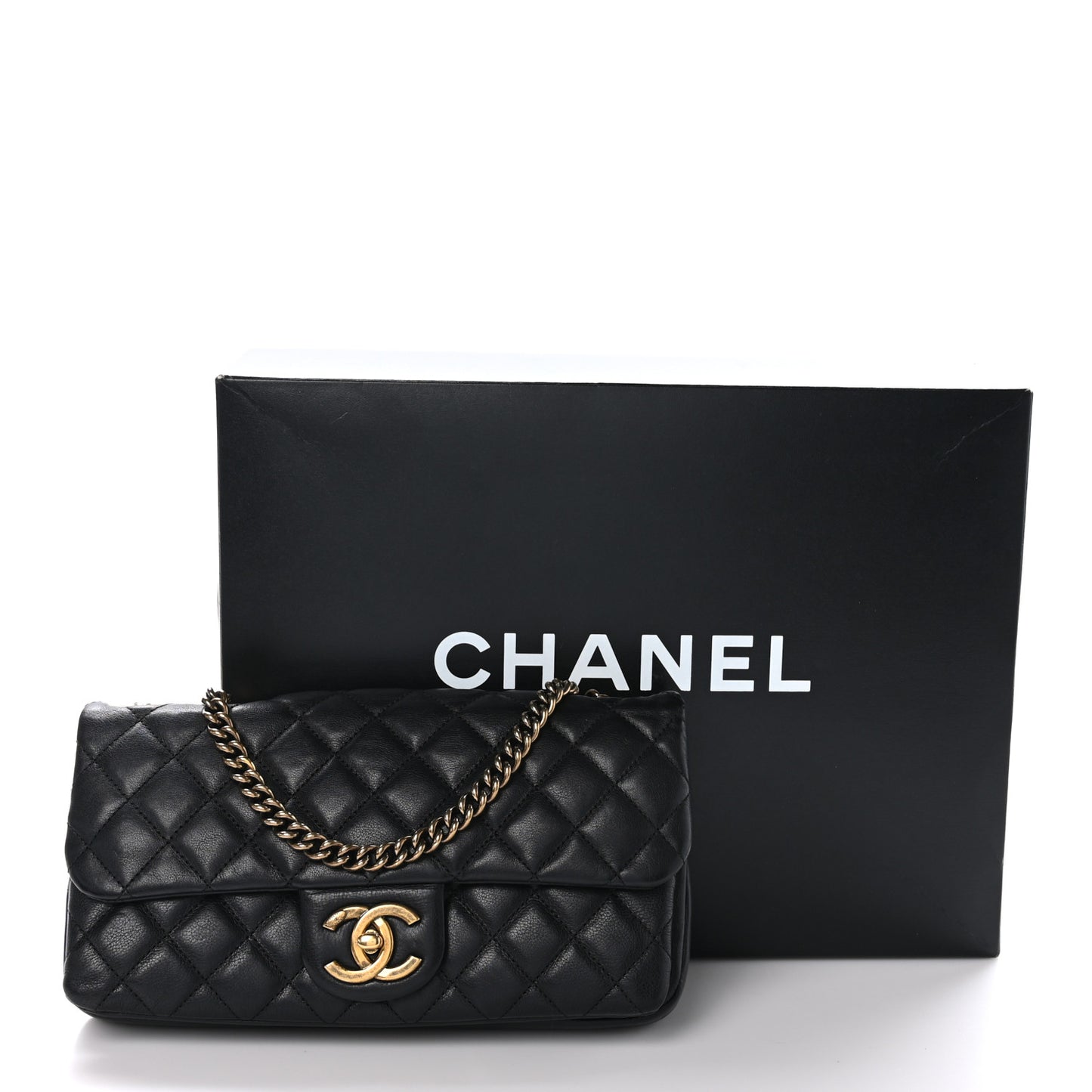 Calfskin Quilted Medium CC Crown Flap Black