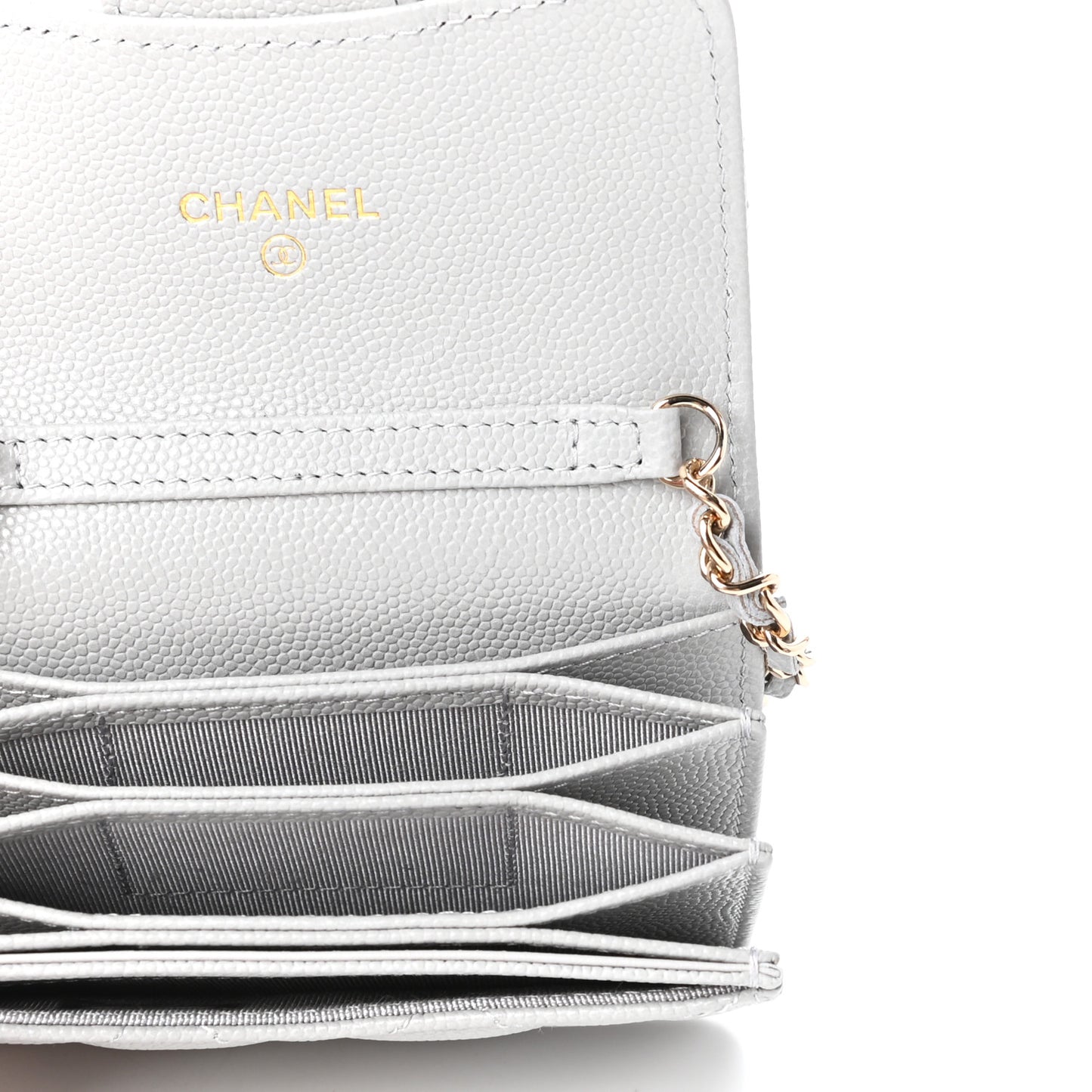 Caviar Quilted Flap Card Holder On Chain Grey