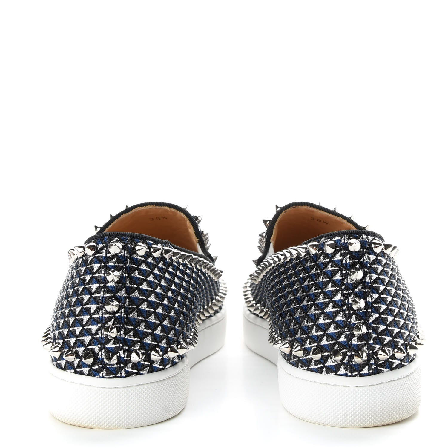 Christian Louboutin Glitter Pyramide Womens Pik Boat Flats 38.5 Navy Silver 6 of 9