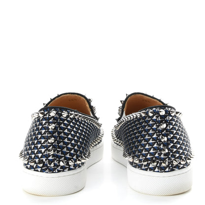 Christian Louboutin Glitter Pyramide Womens Pik Boat Flats 38.5 Navy Silver 6 of 9