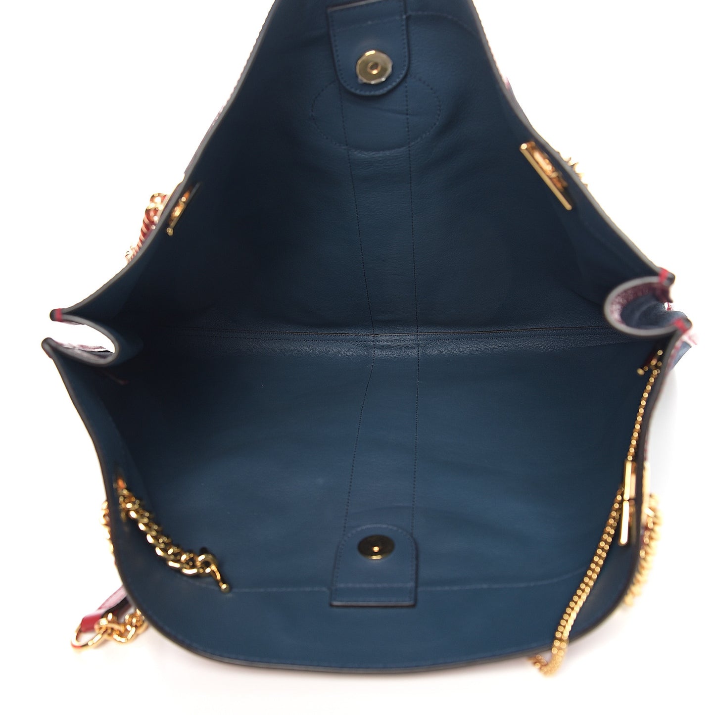 Suede Calfskin Large Rajah Chain Tote New Blue Romantic Cherry