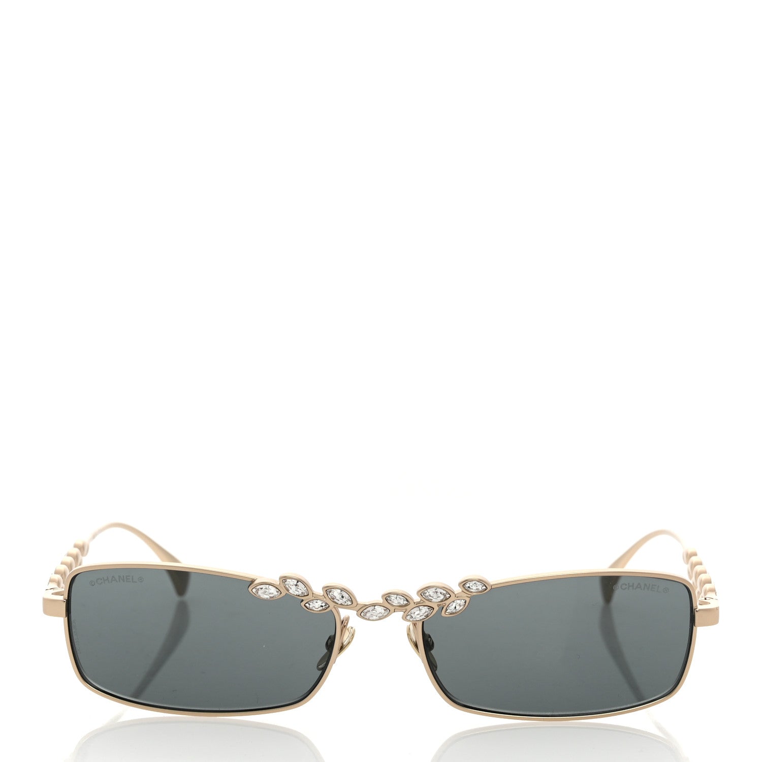 Chanel Metal Crystal Sparkling Wheat Rectangle Sunglasses 71584 Gold 2 of 8